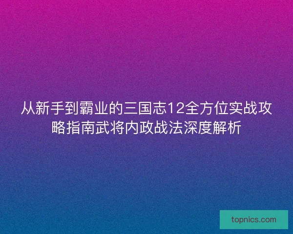 从新手到霸业的三国志12全方位实战攻略指南武将内政战法深度解析