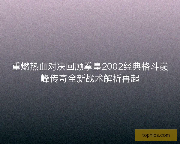 重燃热血对决回顾拳皇2002经典格斗巅峰传奇全新战术解析再起
